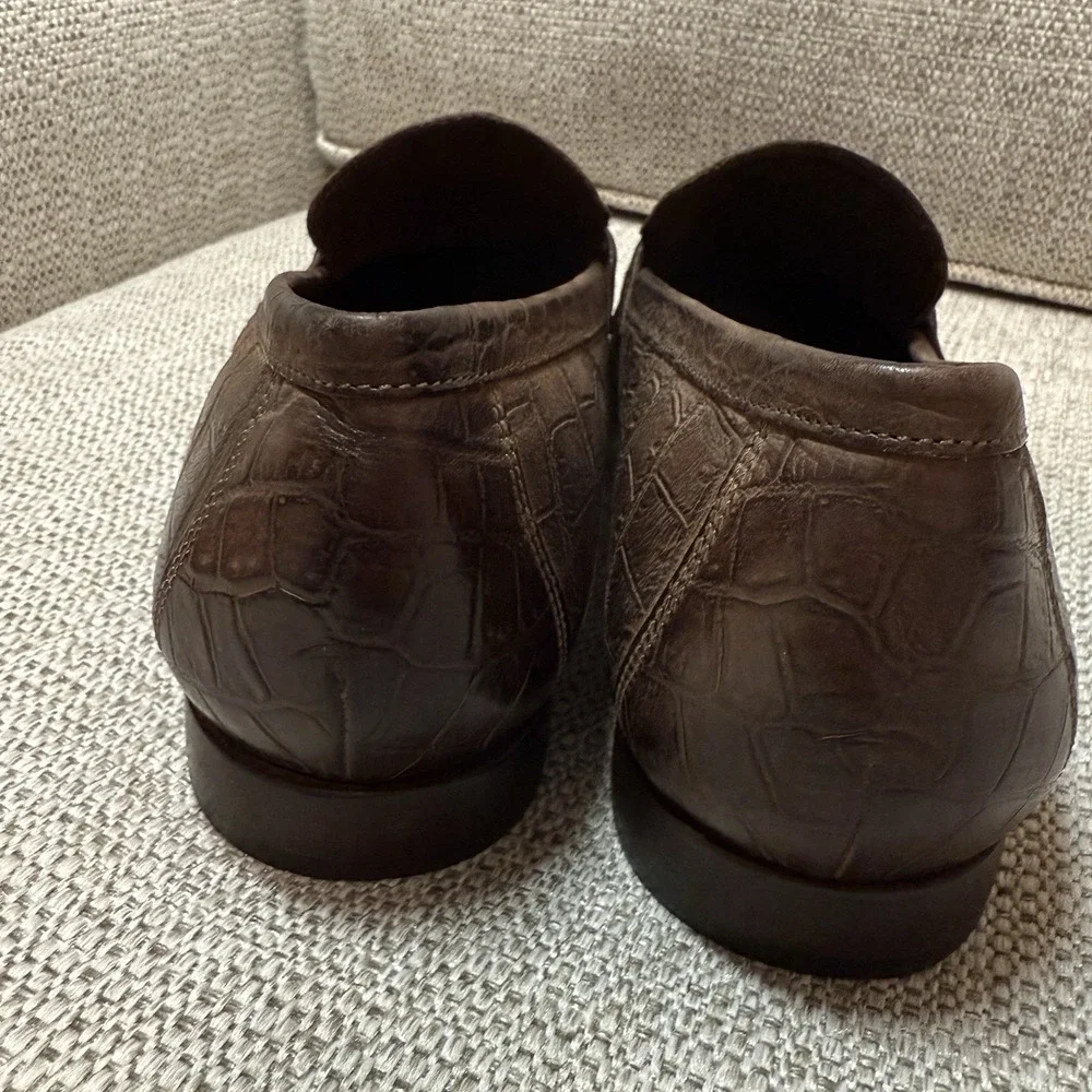 Cole Haan Brown‎ Crocodile-Embossed Leather Penny Loafers Size 8 Men